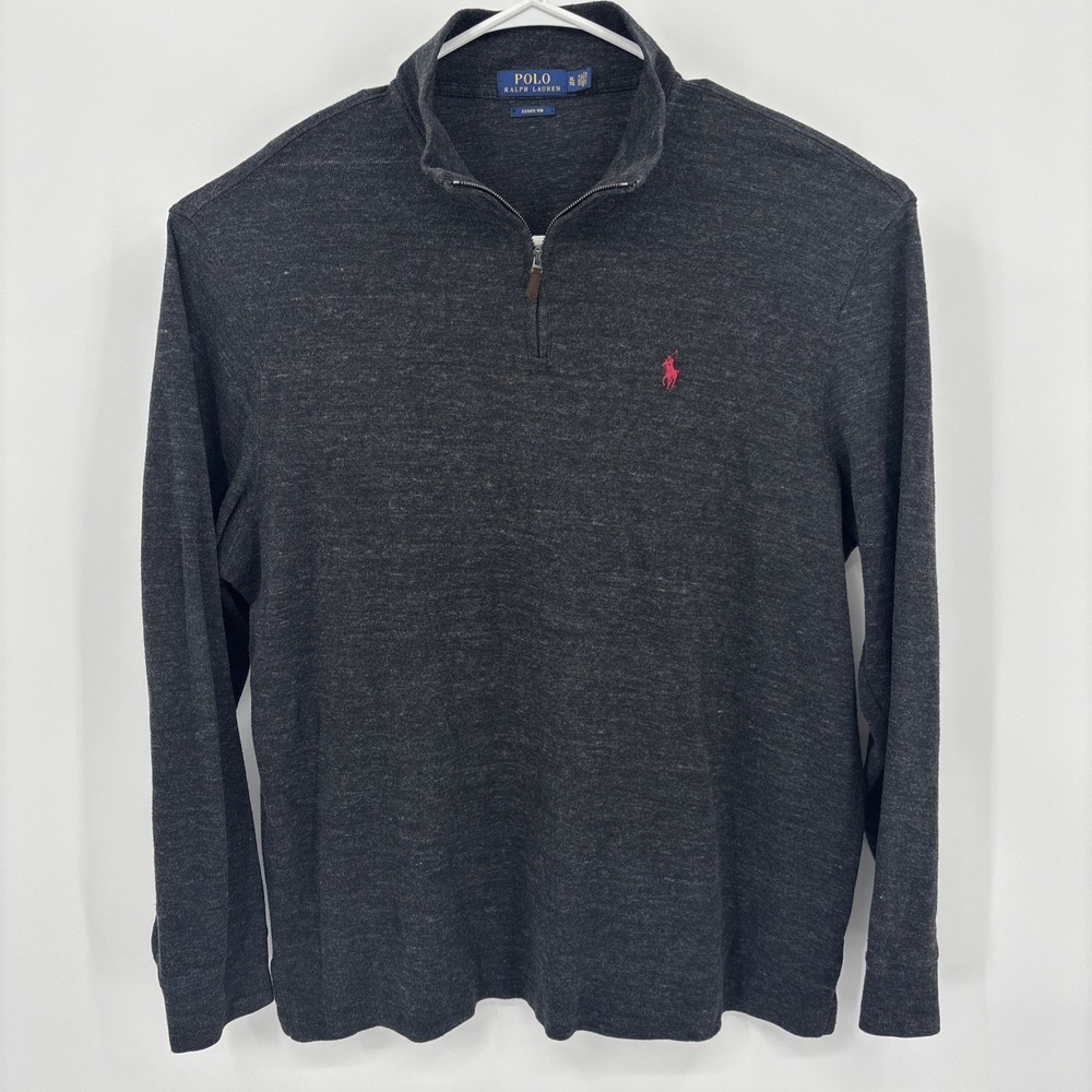 Polo Ralph Lauren‎ Mens Estate Rib Quarter Zip Heather Black Gray Size XL